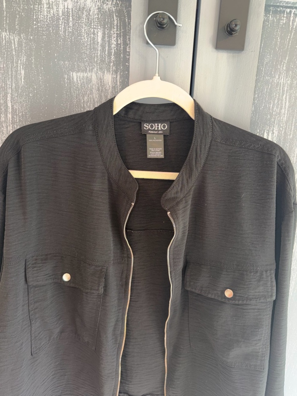 SOHO Apparel Ltd Black Zip Front Jacket L | Lightweight Utility Casual Chic - Picture 3 of 6